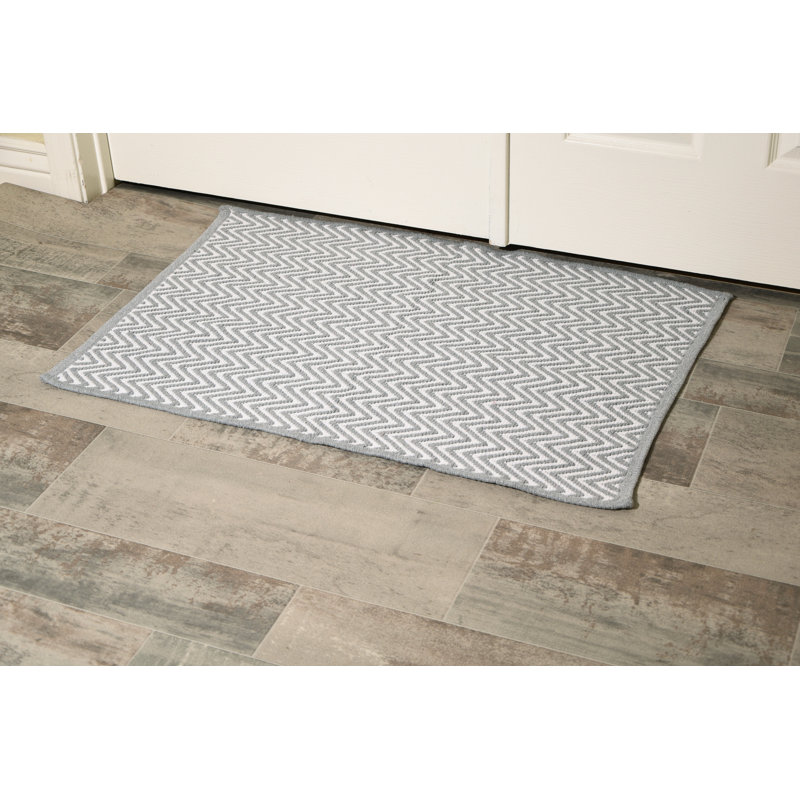 Ebern Designs Light Grey & White Cotton Door Mat Rug Indoor Outdoor